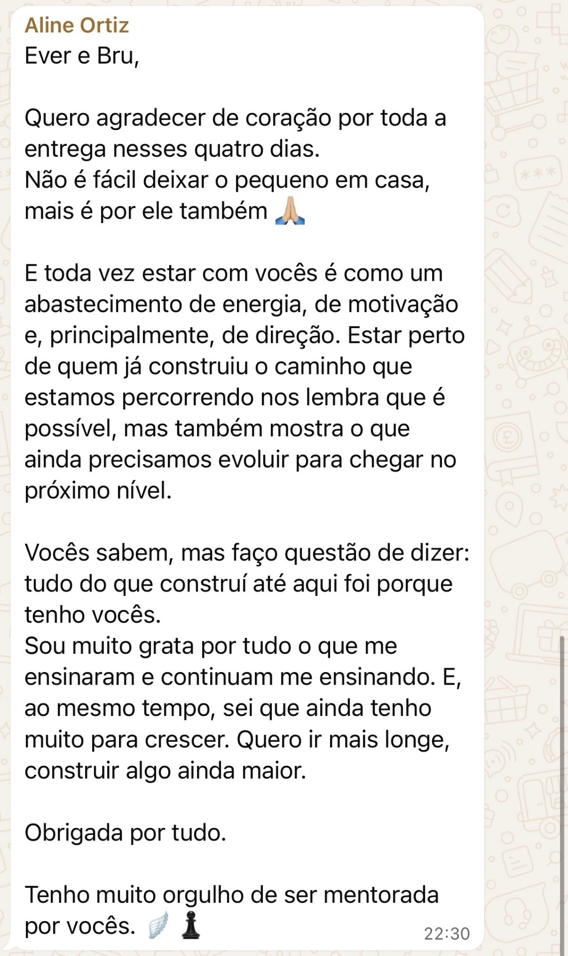Print do depoimento de Aline Ortiz